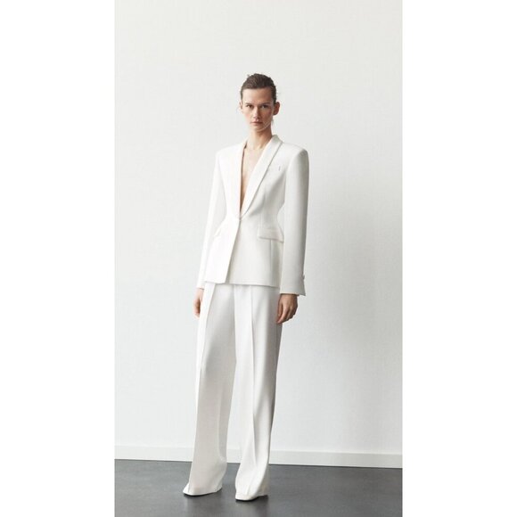 NEW! Zara Two Button Blazer Jacket Cotton White SZ M - Picture 5 of 11